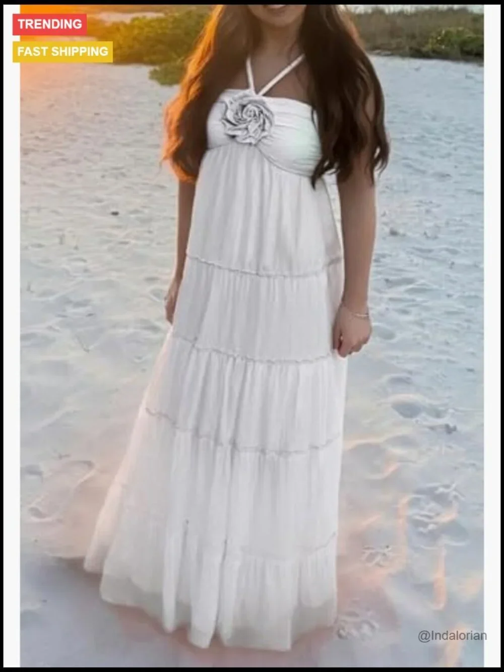 Polyester Spandex Maxi Dress with 3D Flower Embellishments